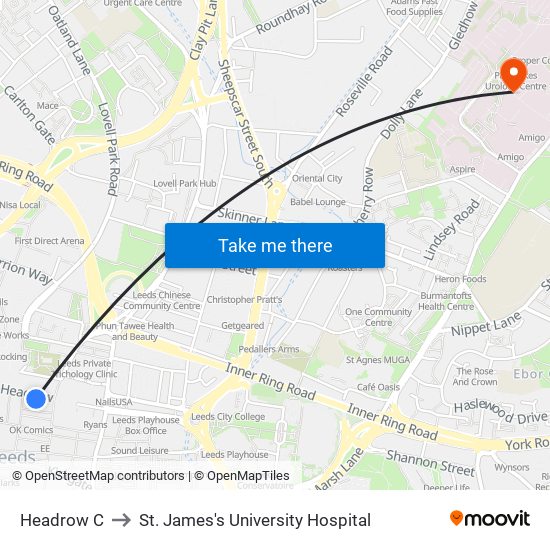 Headrow C to St. James's University Hospital map