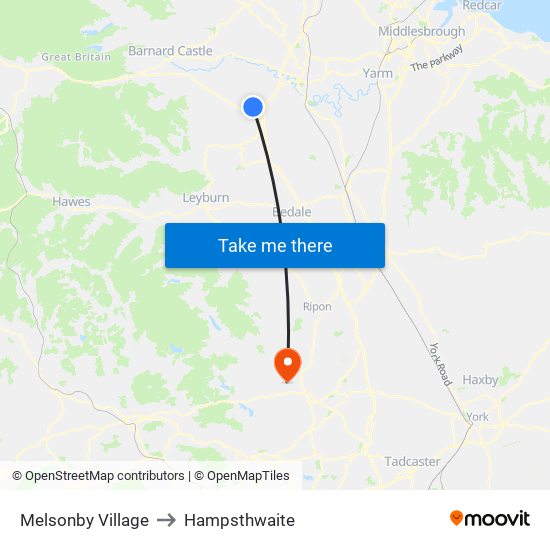 Melsonby Village to Hampsthwaite map