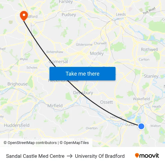 Sandal Castle Med Centre to University Of Bradford map