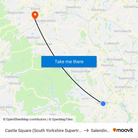 Castle Square (South Yorkshire Supertram), Sheffield Centre to Salendine Nook map