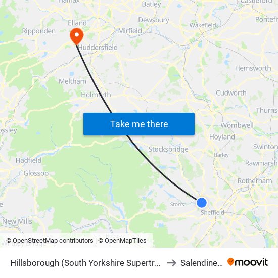 Hillsborough (South Yorkshire Supertram), Hillsborough to Salendine Nook map