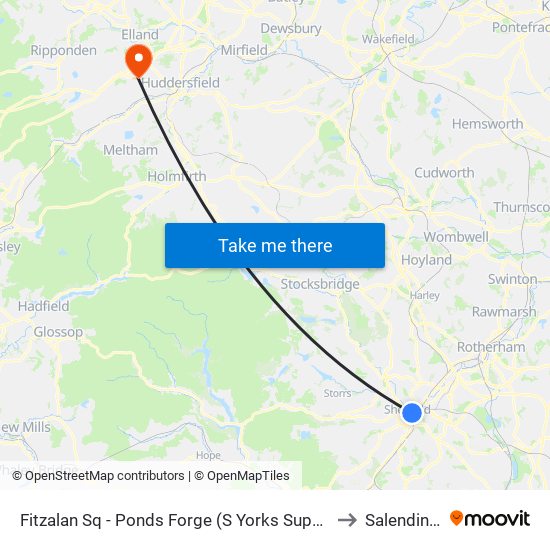 Fitzalan Sq - Ponds Forge To City, Sheffield Centre to Salendine Nook map