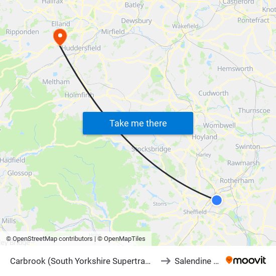 Carbrook (South Yorkshire Supertram), Carbrook to Salendine Nook map