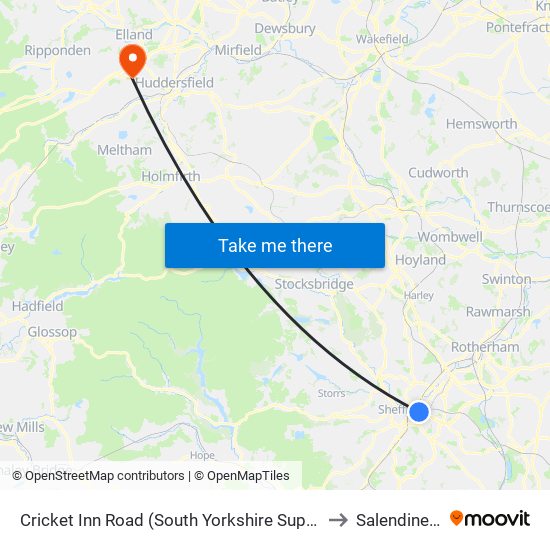 Cricket Inn Road (South Yorkshire Supertram), Park Hill to Salendine Nook map