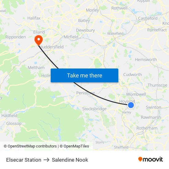 Elsecar Station to Salendine Nook map