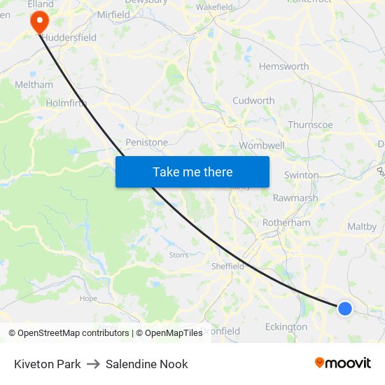 Kiveton Park to Salendine Nook map