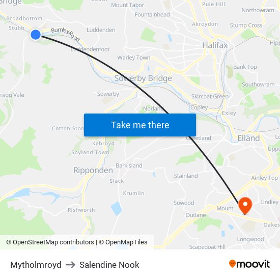 Mytholmroyd to Salendine Nook map