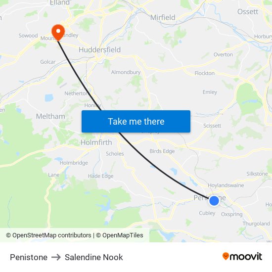 Penistone to Salendine Nook map