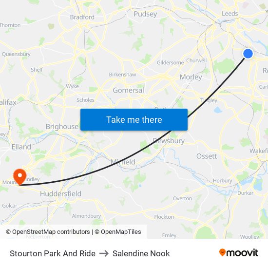 Stourton Park And Ride to Salendine Nook map