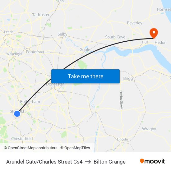 Arundel Gate/Charles Street Cs4 to Bilton Grange map