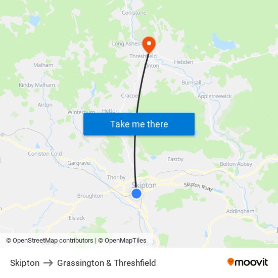 Skipton to Grassington & Threshfield map