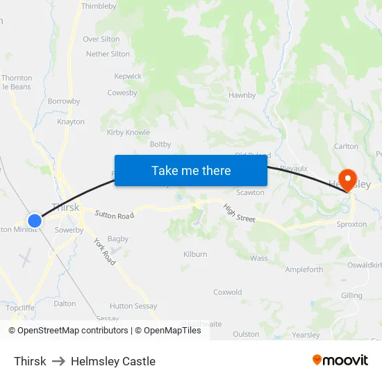 Thirsk to Helmsley Castle map