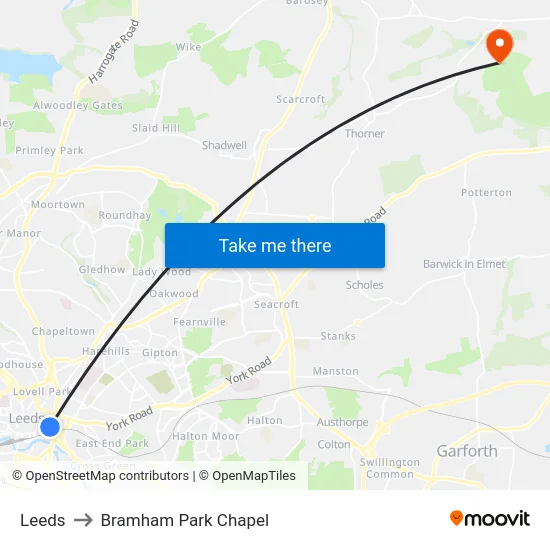 Leeds to Bramham Park Chapel map