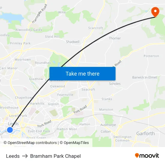 Leeds to Bramham Park Chapel map
