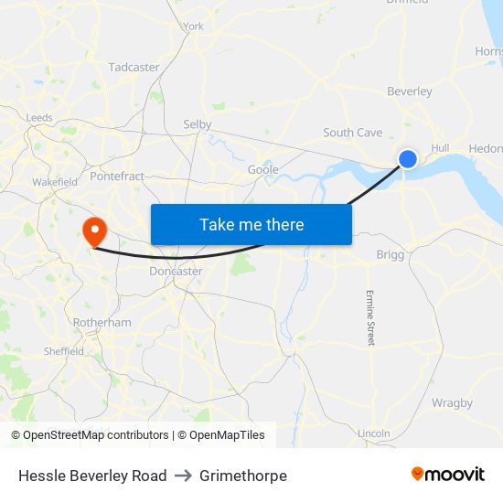 Hessle Beverley Road to Grimethorpe map