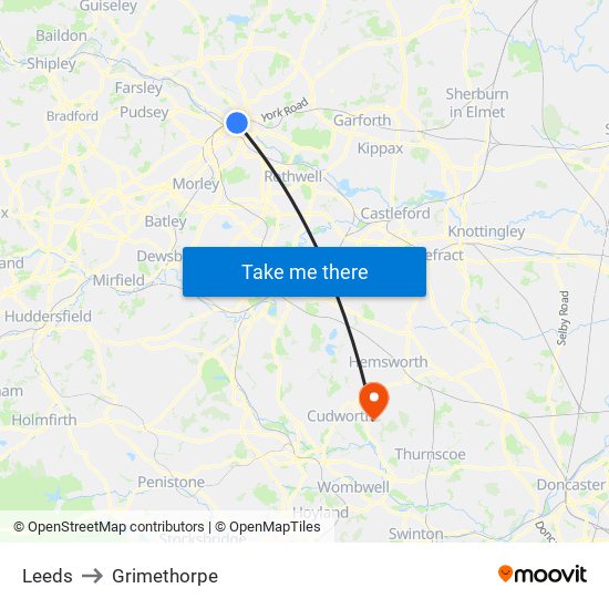Leeds to Grimethorpe map