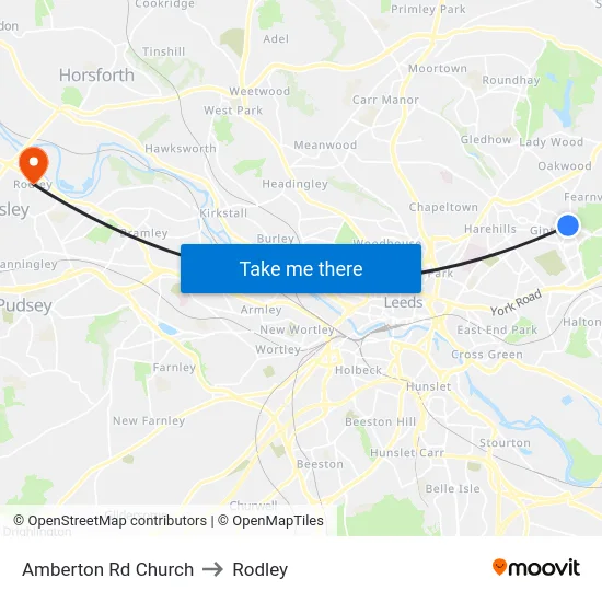 Amberton Rd Church to Rodley map