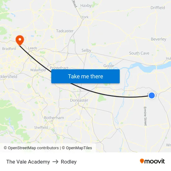 The Vale Academy to Rodley map