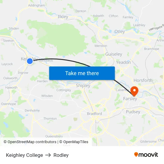 Keighley College to Rodley map