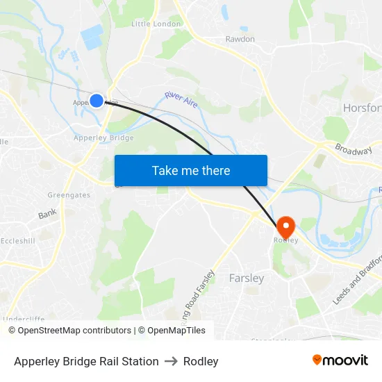 Apperley Bridge Rail Station to Rodley map