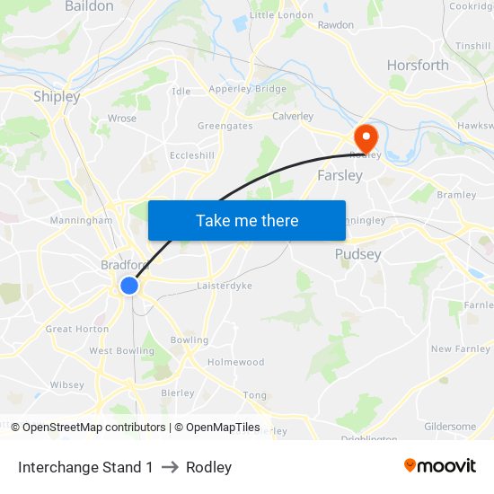 Interchange Stand 1 to Rodley map