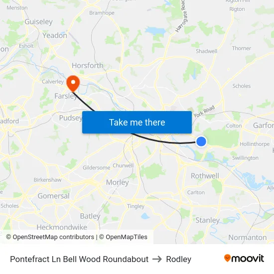 Pontefract Ln Bell Wood Roundabout to Rodley map