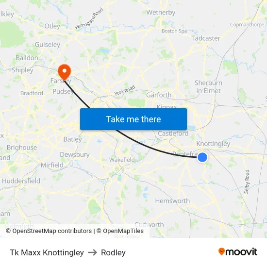 Tk Maxx Knottingley to Rodley map