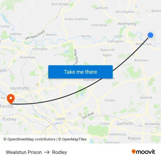 Wealstun Prison to Rodley map