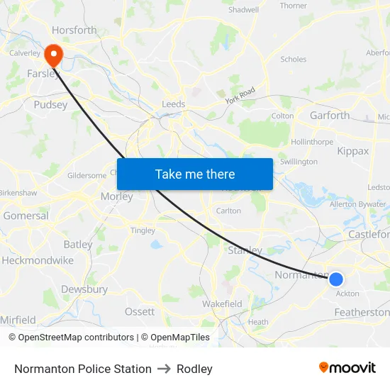 Normanton Police Station to Rodley map