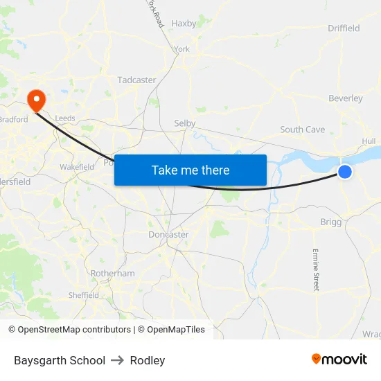 Baysgarth School to Rodley map