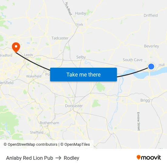 Anlaby Red Lion Pub to Rodley map