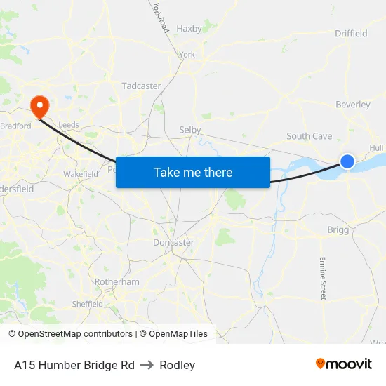A15 Humber Bridge Rd to Rodley map