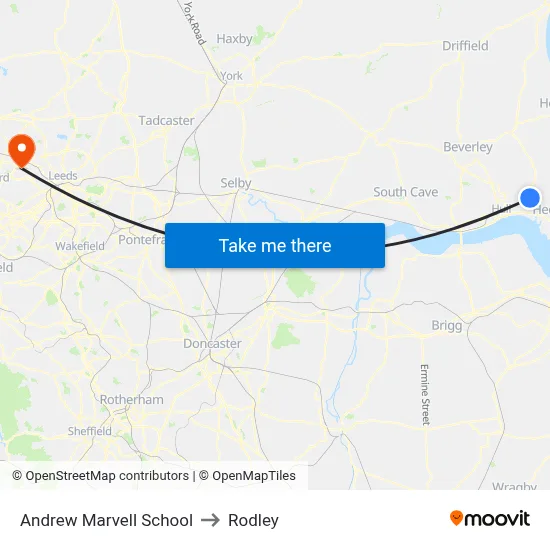 Andrew Marvell School to Rodley map