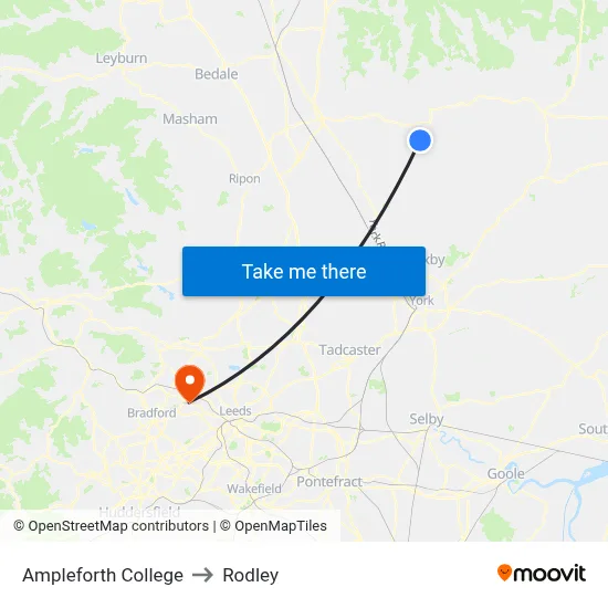 Ampleforth College to Rodley map