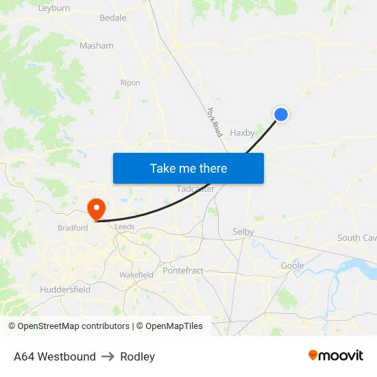 A64 Westbound to Rodley map