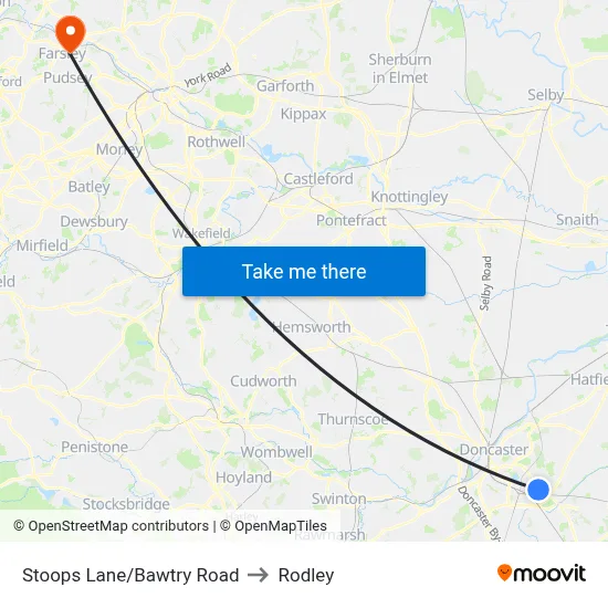 Stoops Lane/Bawtry Road to Rodley map