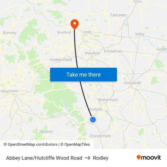 Abbey Lane/Hutcliffe Wood Road to Rodley map