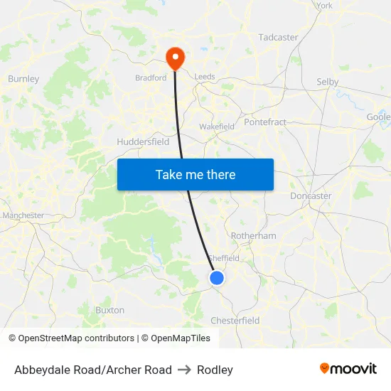 Abbeydale Road/Archer Road to Rodley map