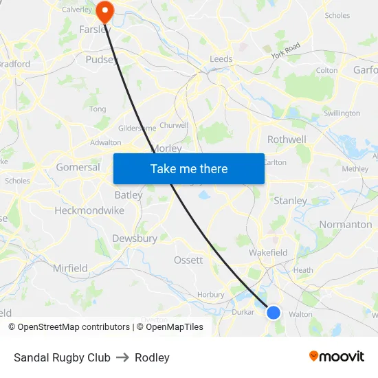 Sandal Rugby Club to Rodley map