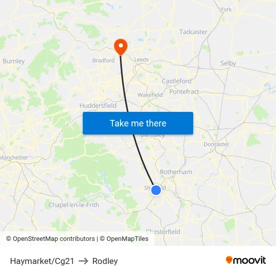 Haymarket/Cg21 to Rodley map