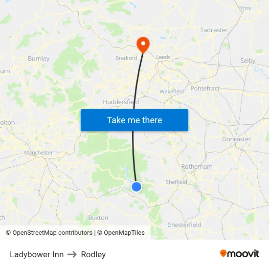 Ladybower Inn to Rodley map