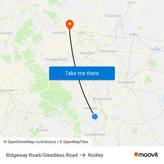 Ridgeway Road/Gleadless Road to Rodley map