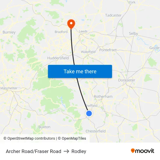 Archer Road/Fraser Road to Rodley map