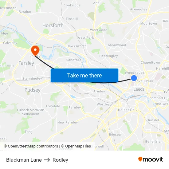 Blackman Lane to Rodley map