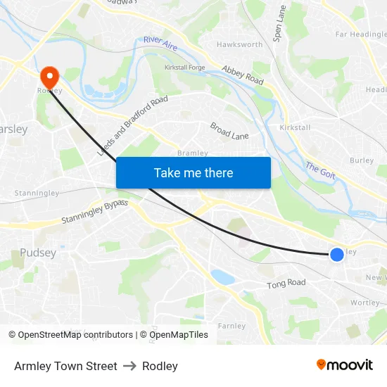 Armley Town Street to Rodley map