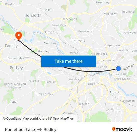 Pontefract Lane to Rodley map