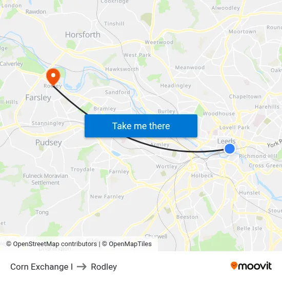Corn Exchange I to Rodley map