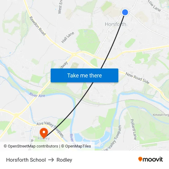 Horsforth School to Rodley map