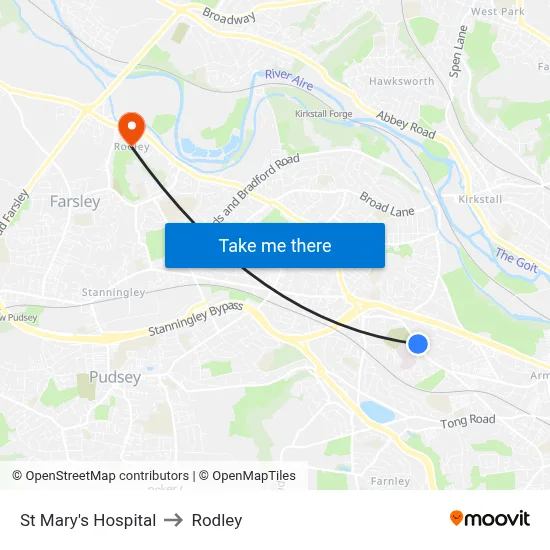 St Mary's Hospital to Rodley map