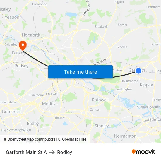 Garforth Main St A to Rodley map